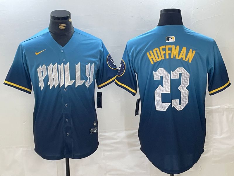 Men Philadelphia Phillies 23 Hoffman Blue City Edition Nike 2024 MLB Jersey style 2